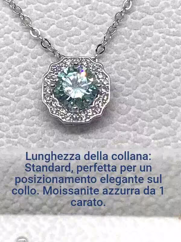 Lunghezza della collana: Standard, perfetta per un posizionamento elegante sul collo. Moissanite azzurra da 1 carato.